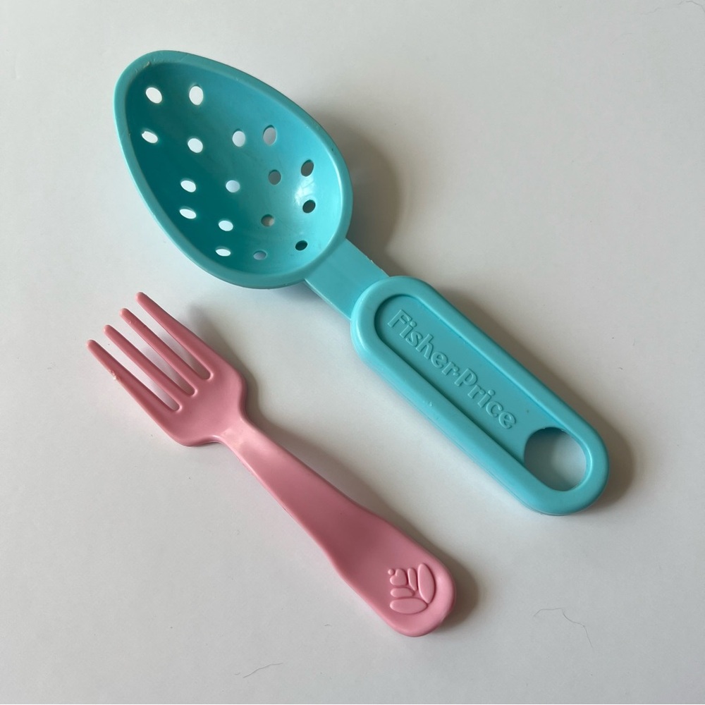 1989 Fisher Price play kitchen items (fork & straining spoon)